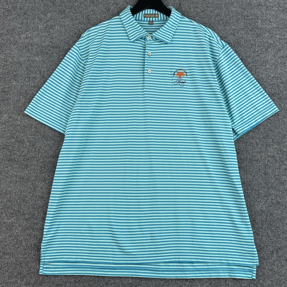 Peter Millar Performance Polo Shirt Mens XL Blue Stripe Kiawah Golf Short Sleeve